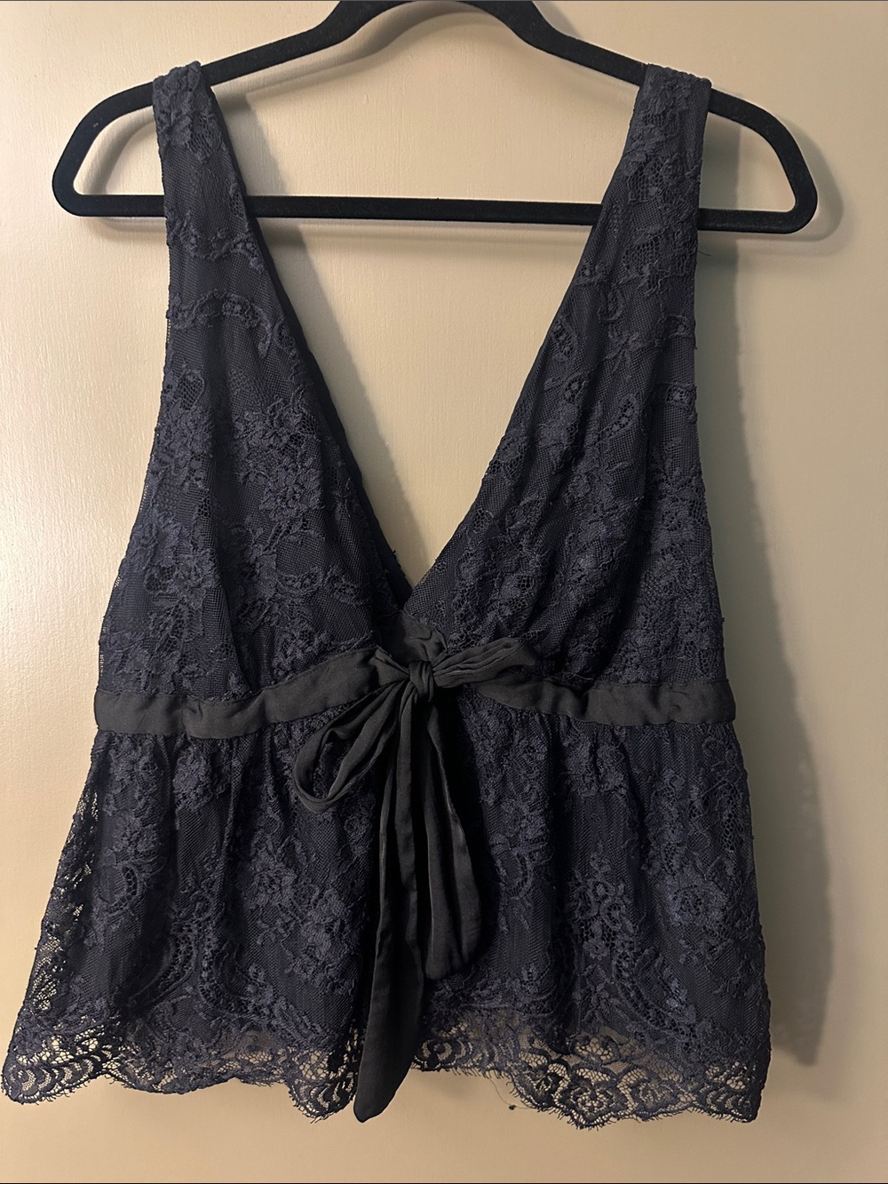 Free People Navy Lace Tie-Front Chemise
